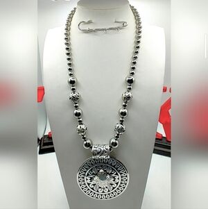 NWOT Bold Silver Tone Statement Necklace Scroll Brand